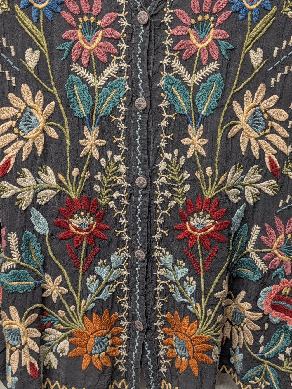 Johnny Was Embroidered Floral Button-Front Long Sleeve Tunic, NWT Size Medium - Picture 3 of 10